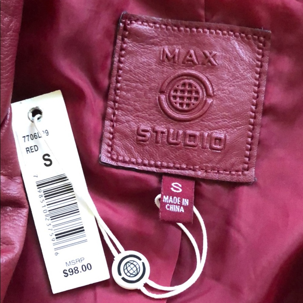Red Vegan Leather Biker Jacket Max Studio Small - Picture 4 of 4